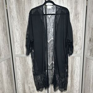 Lush Womens Kimono Lace Sheer Black Color Size S